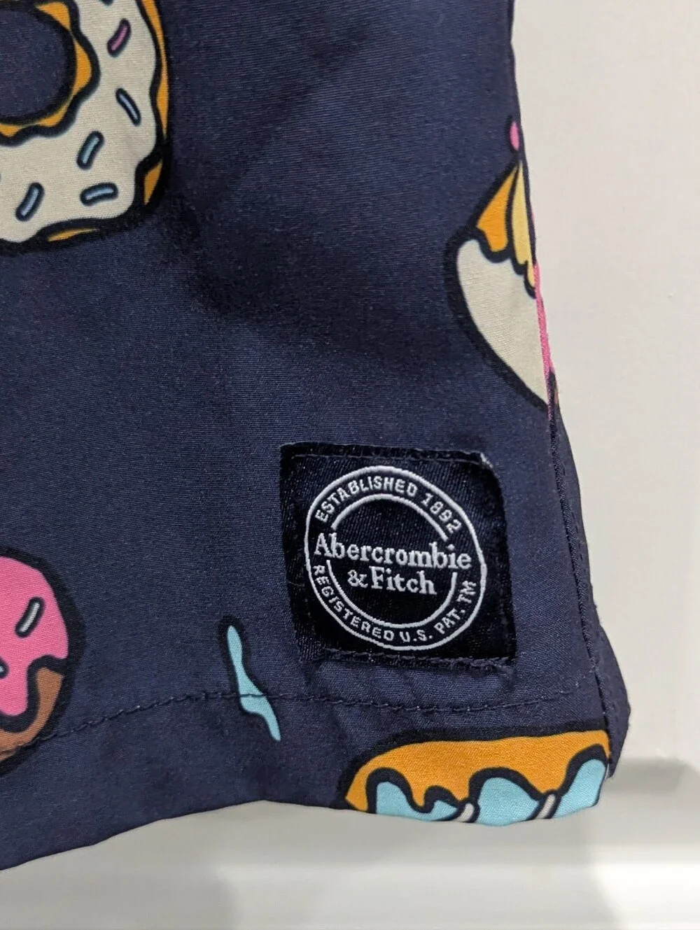 Abercrombie Kids A&F Navy Blue Donut Swim Trunks Swimsuit Board Shorts Boy 11 12